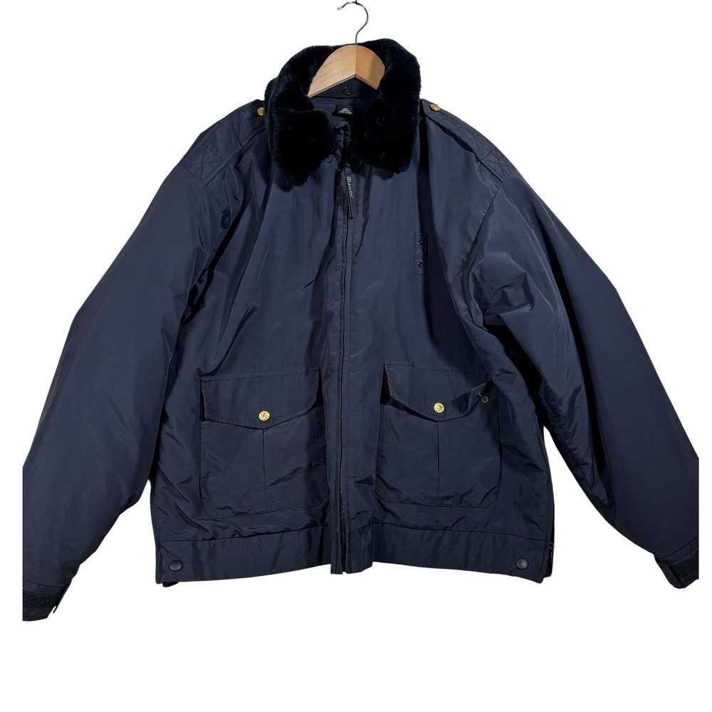 Blauer Mens 2XL Navy Blue Tactical Bomber Jacket Faux Fur Collar Quilted Liner